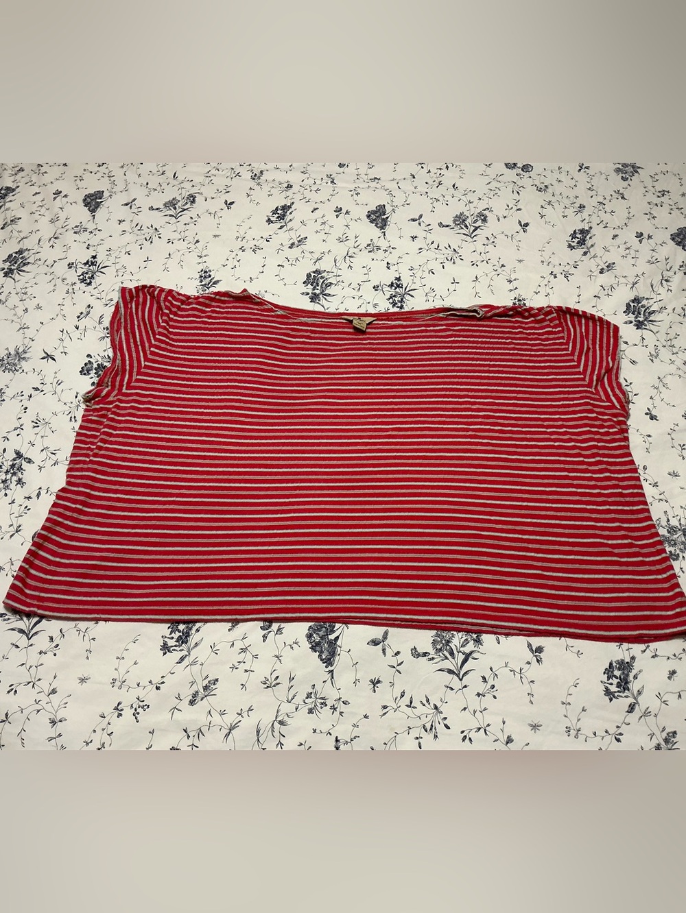 Woolrich Crop Boxy Stripe Tee Coral Off-Shoulder Slouchy Oversized Size 2X